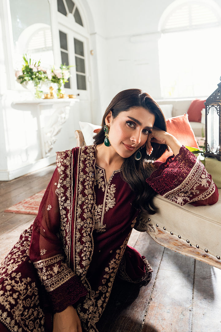 BERRY DUSK BY AZURE | ELEGANTLY FULLY HEAVY GOLDEN THREAD EMBROIDERED SEQUENCE WORK CHIFFON | UNSTITCHED 3-PIECE SUIT | D-I-01558
