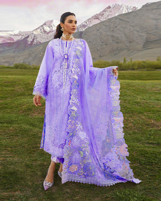 CRIMSON | ELEGANTLY HEAVY EMBROIDERED LAWN | UNSTITCHED 3-PIECE SUIT | LILAC