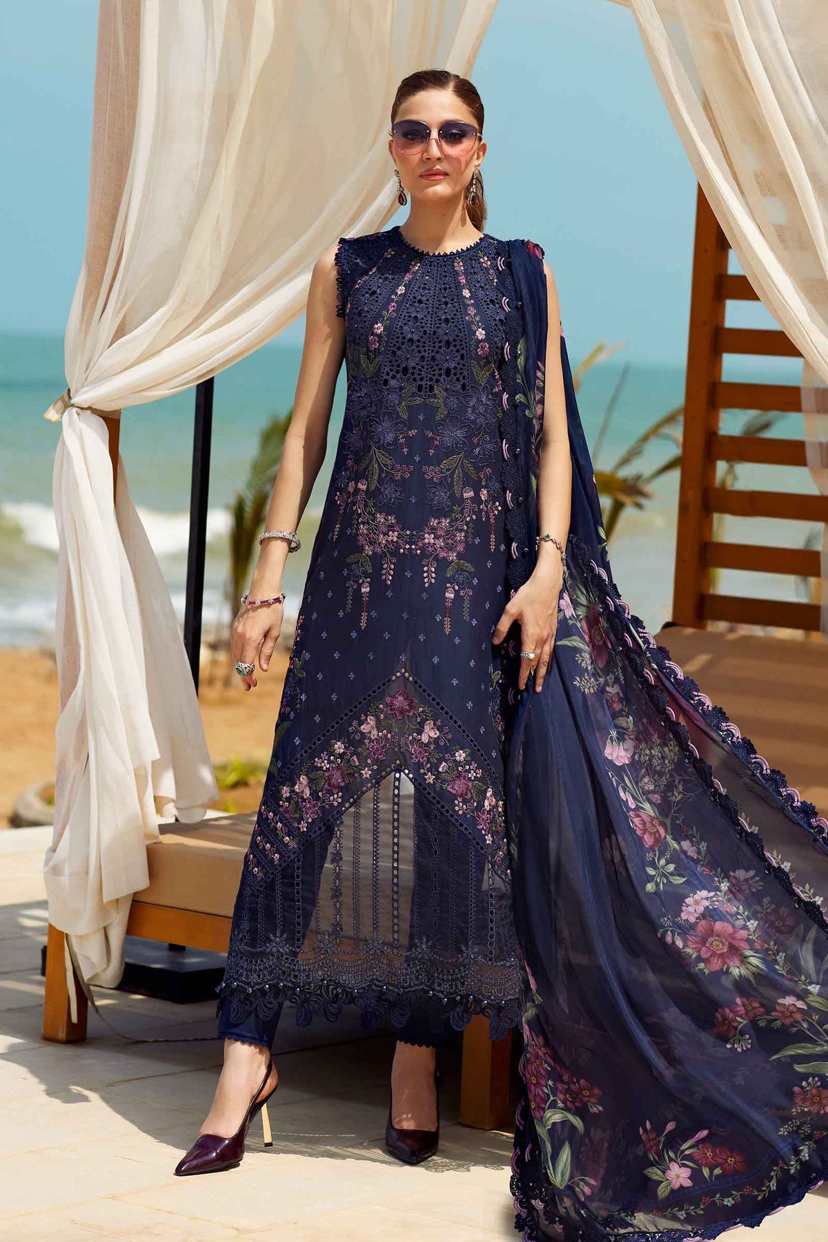 MARIA B | DESIGNED TO EXUDE ELEGANCE AND SOPHISTICATION | FULL HEAVY CHICKENKARI WORK & HEAVY MULTI FLOWER EMBROIDERED WORK LAWN | UNSTITCHED 3-PIECE SUIT | EL-25-10
