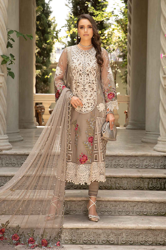 MARIA B- CHIKENKARI LAWN HEAVY EMBROIDERED SHIRT WITH ORGANZA EMBROIDERED READY TO WEAR DUPATTA WITH TROUSER UNSTITCHED SUIT