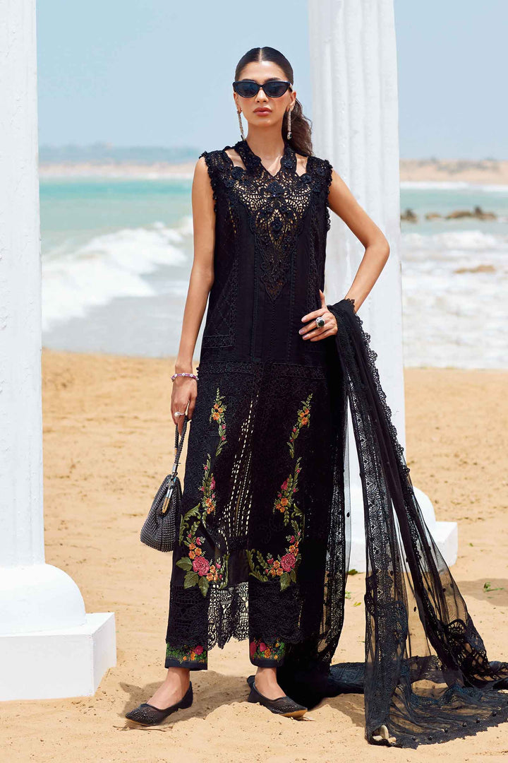 MARIA B | BEAUTIFULLY ARTICLE | FULLY HEAVY CHICKENKARI SCHIFFLI EMBROIDERED LAWN | HEAVY THREAD EMBROIDERED SEQUENCE WORK WITH 3D FLOWER BANCHES ATTACHED | UNSTITCHED 3-PIECE SUIT | D-25-01