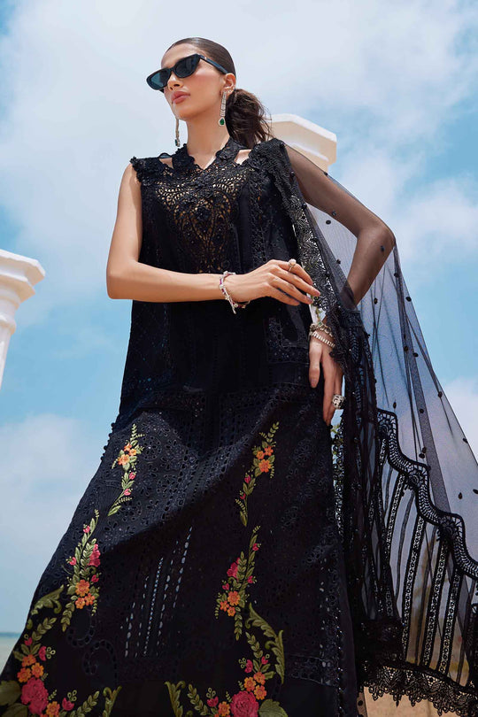 MARIA B | BEAUTIFULLY ARTICLE | FULLY HEAVY CHICKENKARI SCHIFFLI EMBROIDERED LAWN | HEAVY THREAD EMBROIDERED SEQUENCE WORK WITH 3D FLOWER BANCHES ATTACHED | UNSTITCHED 3-PIECE SUIT | D-25-01