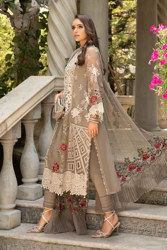 MARIA B- CHIKENKARI LAWN HEAVY EMBROIDERED SHIRT WITH ORGANZA EMBROIDERED READY TO WEAR DUPATTA WITH TROUSER UNSTITCHED SUIT