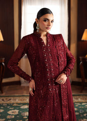 EVAYNA BY GULAAL | ELEGANTLY FULLY HEAVY THREAD EMBROIDERED SEQUENCE WORK WITH EMBROIDERED FLOWER BANCHES CHIFFON SHIRT | UNSTITCHED 3-PIECE SUIT | VEZEEN - GUL25EV | MAROON