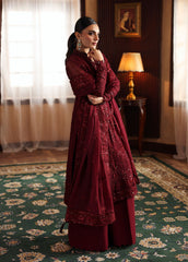 EVAYNA BY GULAAL | ELEGANTLY FULLY HEAVY THREAD EMBROIDERED SEQUENCE WORK WITH EMBROIDERED FLOWER BANCHES CHIFFON SHIRT | UNSTITCHED 3-PIECE SUIT | VEZEEN - GUL25EV | MAROON