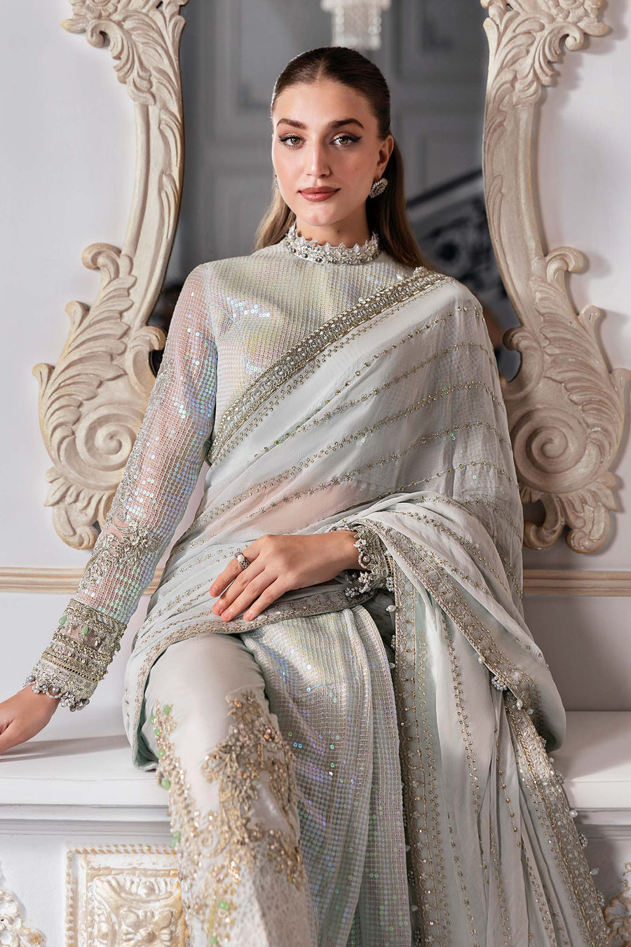 MARIA B | ELEGANTLY ARTICLE | EXCLUSIVE WEAR | PREMIUM HAND EMBELLISHMENTE EMBROIDERED CHIFFON DRESS | UNSTITCHED 3-PIECE | BD-3005