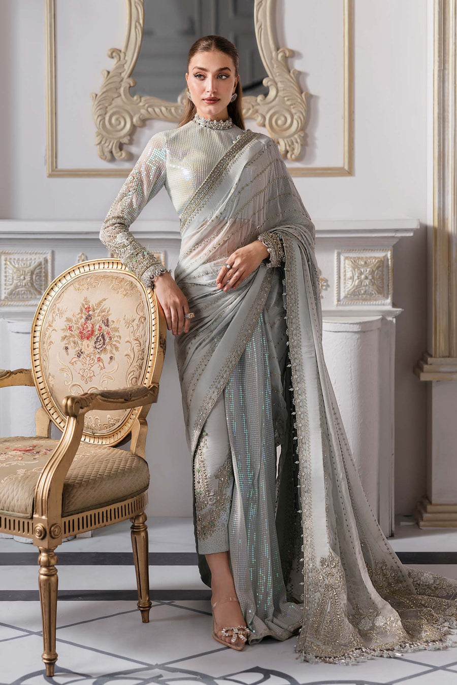 MARIA B | ELEGANTLY ARTICLE | EXCLUSIVE WEAR | PREMIUM HAND EMBELLISHMENTE EMBROIDERED CHIFFON DRESS | UNSTITCHED 3-PIECE | BD-3005