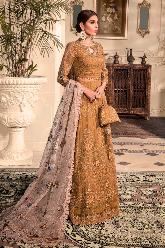 MARIA B - MUSTARD EXCLUSIVE BRIDAL COLLECTION NET MAXI Shanzay Outfit MARIA B - MUSTARD EXCLUSIVE BRIDAL COLLECTION NET MAXI Shanzay Outfit