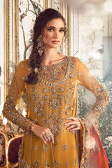 MARIA B | ELEGANTLY GHARARA  | EXCLUSIVE WEAR | PREMIUM HAND EMBELLISHMENT EMBROIDERED WORK | UNSTITCHED 3-PIECE GHARARA | BD-2707-MUSTARD