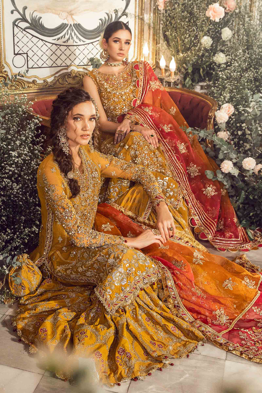 MARIA B | ELEGANTLY GHARARA  | EXCLUSIVE WEAR | PREMIUM HAND EMBELLISHMENT EMBROIDERED WORK | UNSTITCHED 3-PIECE GHARARA | BD-2707-MUSTARD