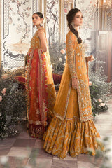MARIA B | ELEGANTLY GHARARA  | EXCLUSIVE WEAR | PREMIUM HAND EMBELLISHMENT EMBROIDERED WORK | UNSTITCHED 3-PIECE GHARARA | BD-2707-MUSTARD