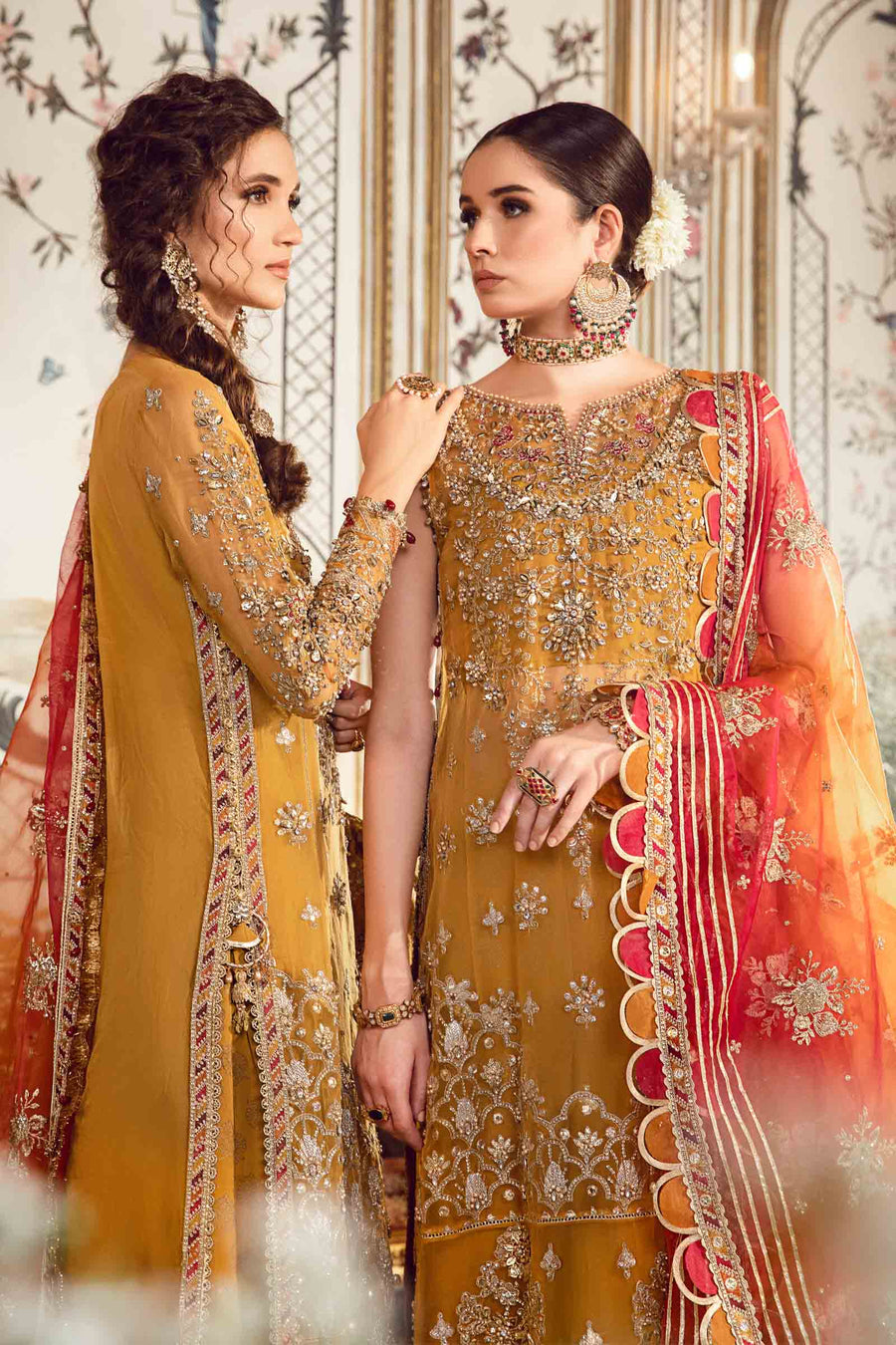 MARIA B | ELEGANTLY GHARARA  | EXCLUSIVE WEAR | PREMIUM HAND EMBELLISHMENT EMBROIDERED WORK | UNSTITCHED 3-PIECE GHARARA | BD-2707-MUSTARD