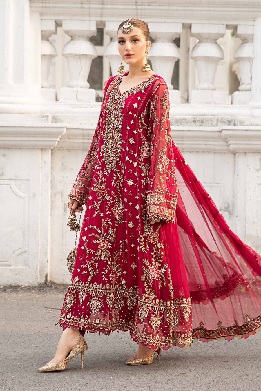 MARIA.B | ELEGANTLY ARTICLE | FULLY HEAVY MULTI THREAD EMBROIDERED SEQUENCE WORK WITH PEARL'S WORK, MOTI WORK & STONE WORK CHIFFON DRESS | UNSTITCHED 3-PIECE SUIT | MPC-24-107