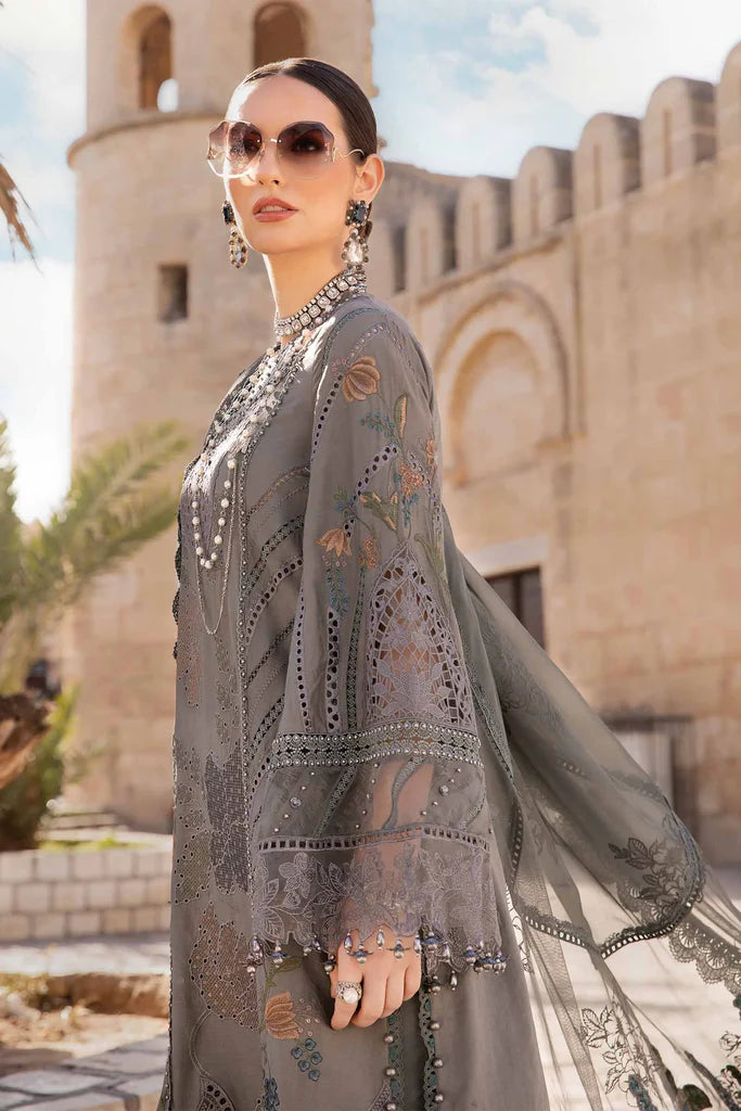 MARIA B - CHIKANKARI BROWN LUXURY EMBROIDERED DRESS PURE LAWN UNSTITCH Shanzay Outfit MARIA B - CHIKANKARI BROWN LUXURY EMBROIDERED DRESS PURE LAWN UNSTITCH Shanzay Outfit