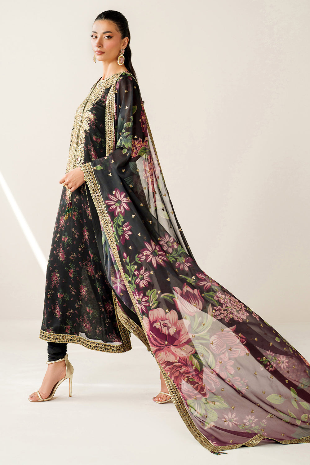 JAZMIN  | LUXURY MULTI DIGITAL PRINTED WITH HEAVY THREAD EMBROIDERED SEQUENCE WORK & HANGING TASSELS WORK CHIFFON DRESS | UNSTITCHED 3-PIECE SUIT | UC-3083