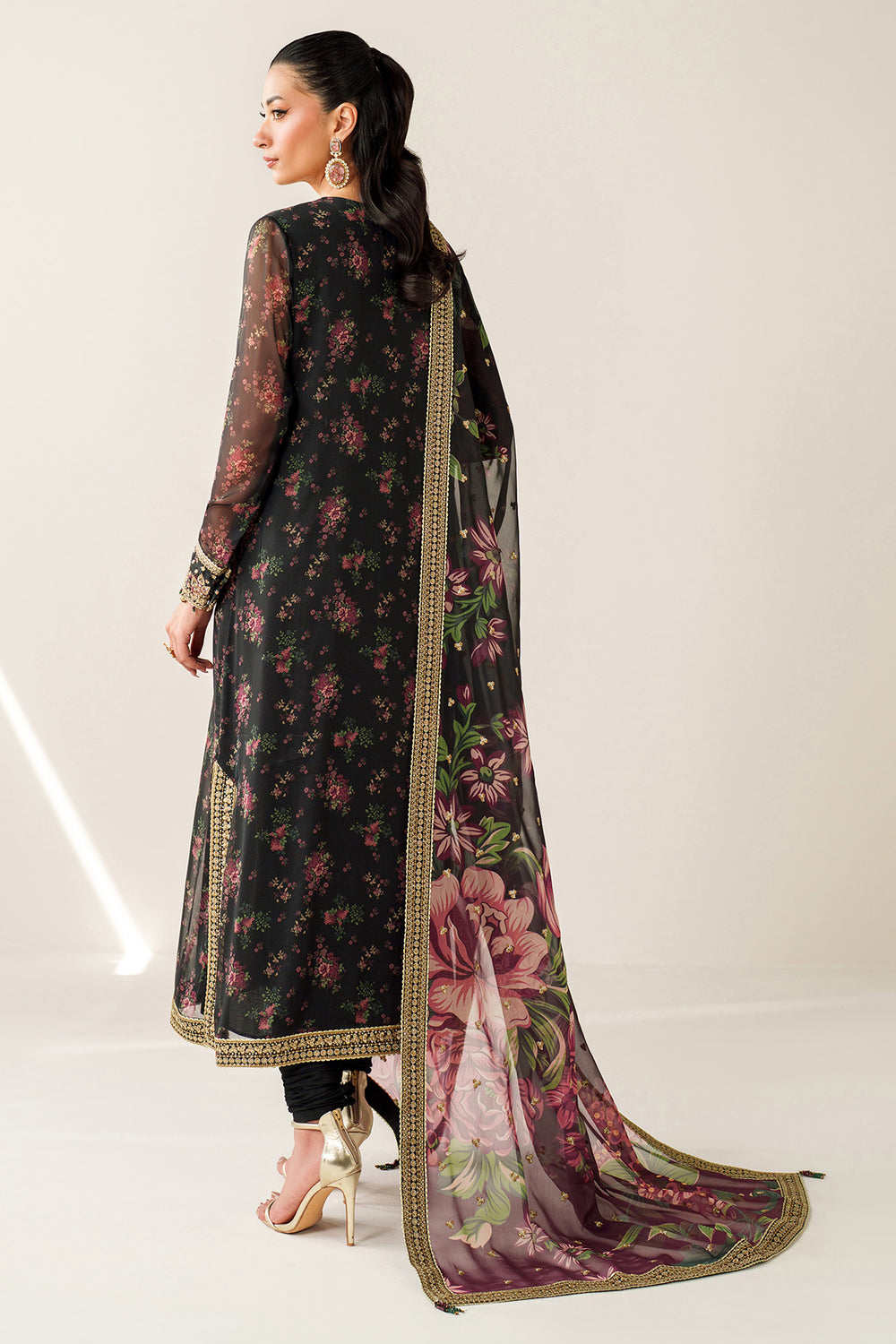 JAZMIN  | LUXURY MULTI DIGITAL PRINTED WITH HEAVY THREAD EMBROIDERED SEQUENCE WORK & HANGING TASSELS WORK CHIFFON DRESS | UNSTITCHED 3-PIECE SUIT | UC-3083