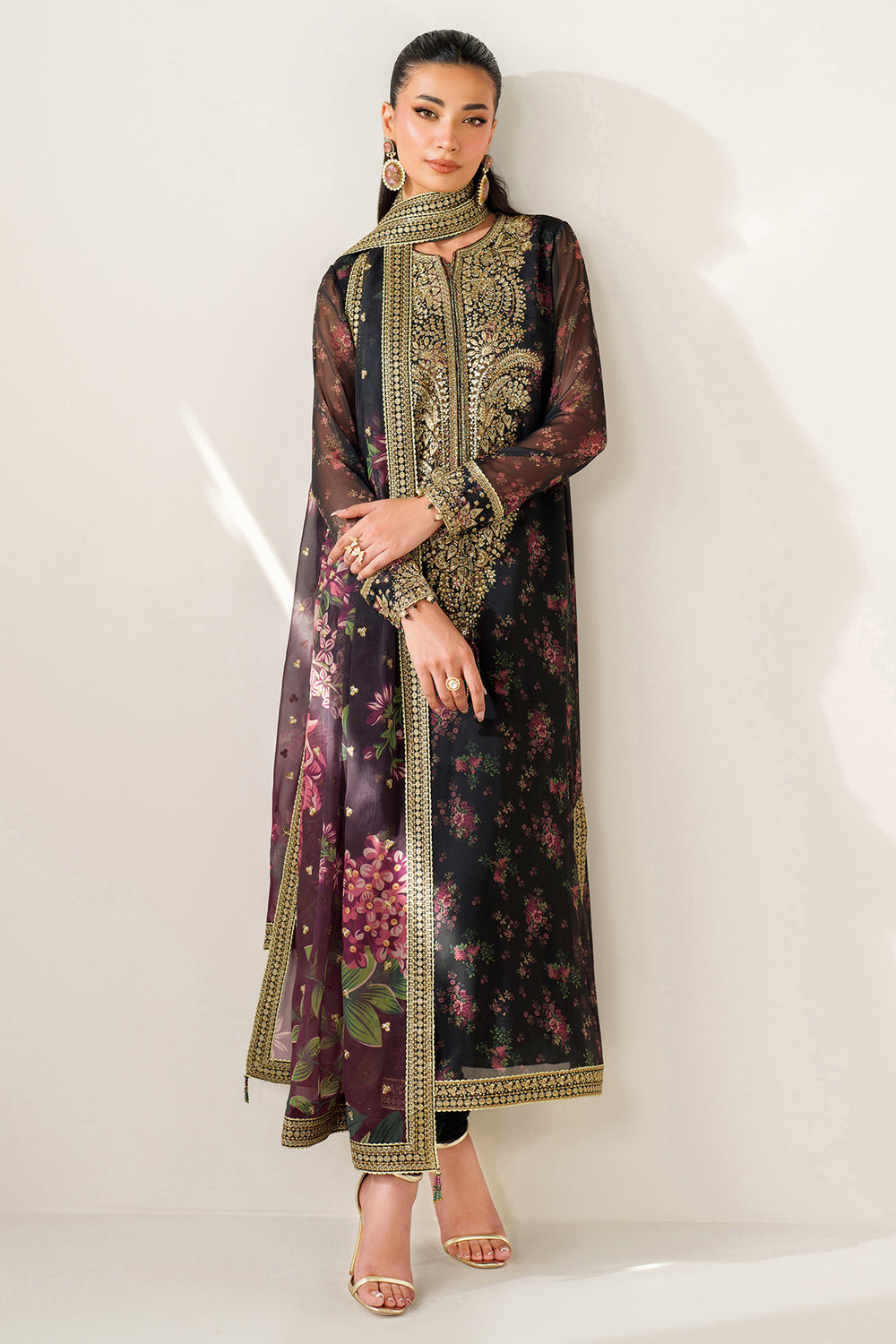 JAZMIN  | LUXURY MULTI DIGITAL PRINTED WITH HEAVY THREAD EMBROIDERED SEQUENCE WORK & HANGING TASSELS WORK CHIFFON DRESS | UNSTITCHED 3-PIECE SUIT | UC-3083