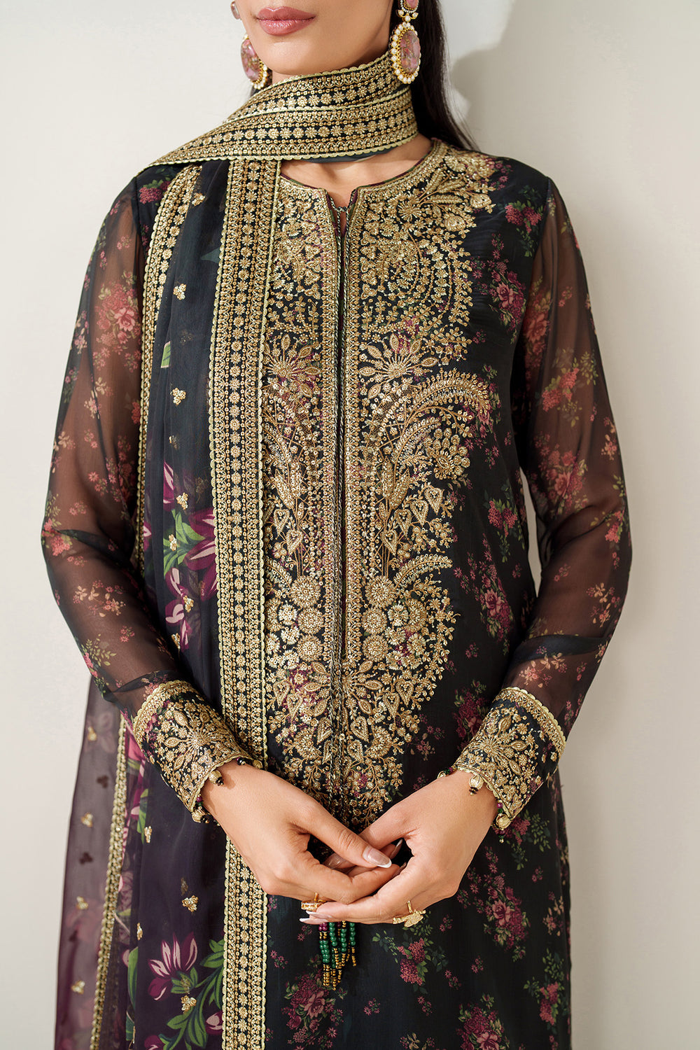 JAZMIN  | LUXURY MULTI DIGITAL PRINTED WITH HEAVY THREAD EMBROIDERED SEQUENCE WORK & HANGING TASSELS WORK CHIFFON DRESS | UNSTITCHED 3-PIECE SUIT | UC-3083
