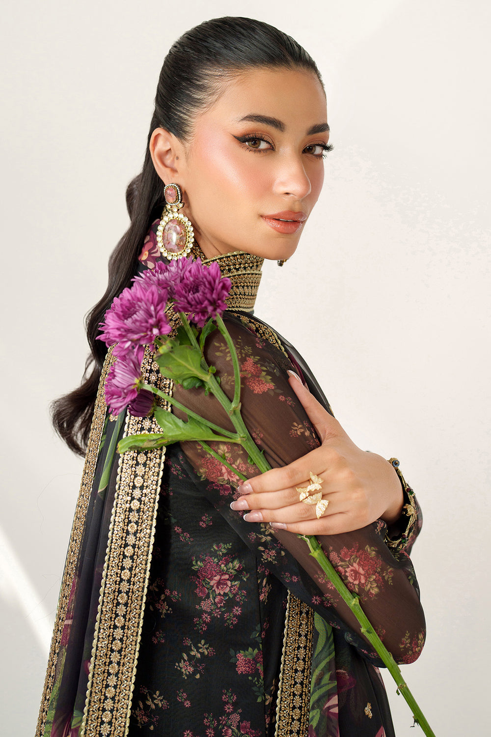 JAZMIN  | LUXURY MULTI DIGITAL PRINTED WITH HEAVY THREAD EMBROIDERED SEQUENCE WORK & HANGING TASSELS WORK CHIFFON DRESS | UNSTITCHED 3-PIECE SUIT | UC-3083