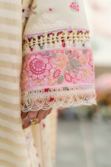 SCARLETT BY QALAMKAR | ELEGANTLY  CHICKENKARI LAWN WITH HEAVY SCHIFFLI WORK & MULTI THREAD EMBROIDERED WORK  | UNSTITCHED 3-PIECE SUIT | FK-14