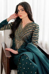 JAZMIN | THE SUIT THAT SPEAKS WITHOUT WORDS | BEAUTIFULLY HEAVY THREAD EMBROIDERED SEQUENCE WORK WITH ATTACHED STONE WORK RAW SILK DRESS | UNSTITCHED 3-PIECE SUIT | UR-7056
