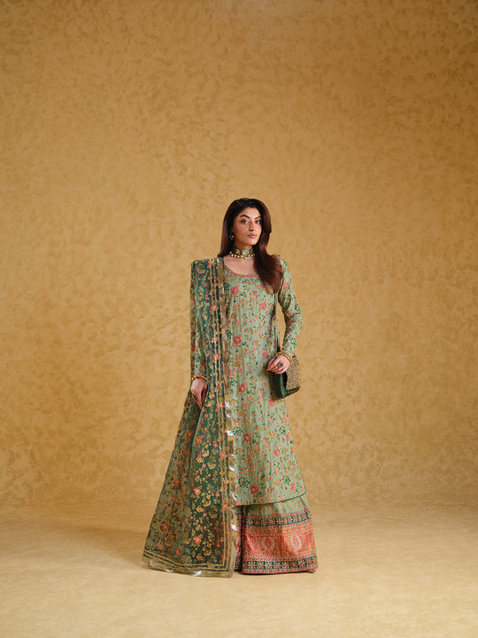 MEERA'S BY NELOO'S |  LUXURY DIGITAL PRINTED RAW SILK WITH HAND EMBELLISHED WORK & HEAVY EMBROIDERED | UNSTITCHED SUIT