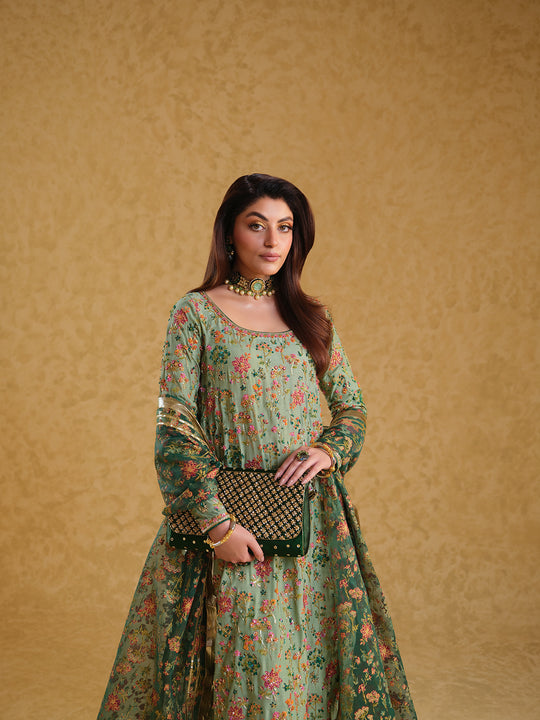 MEERA'S BY NELOO'S |  LUXURY DIGITAL PRINTED RAW SILK WITH HAND EMBELLISHED WORK & HEAVY EMBROIDERED | UNSTITCHED SUIT