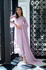 DEWY LAVENDER BY AZURE FULLY HEAVY MULTI THREAD EMBROIDERED SEQUENCE WORK WITH HANGING TASSELS WORK & STONE WORK CHIFFON DRESS | UNSTITCHED 3-PIECE SUIT | I-01523