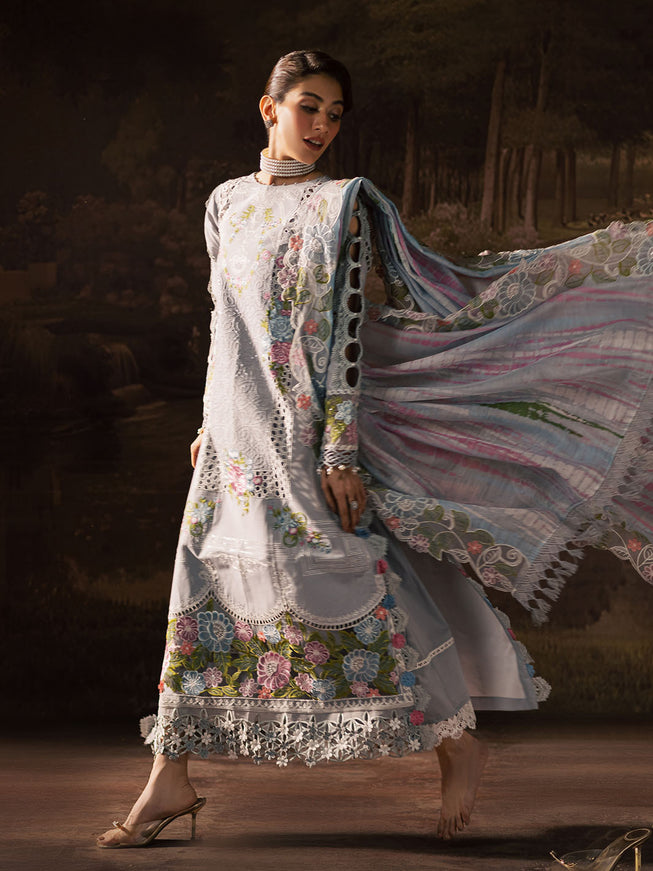 PARISHAY | PREMIUM HEAVY CHICKENKARI LAWN WITH  MULTI THREAD EMBROIDERED WORK & BEAUTIFULLY LAZER CUT DESIGN WITH HEAVY SEQUENCE WORK | UNSTITCHED 3-PIECE SUIT | ET-09