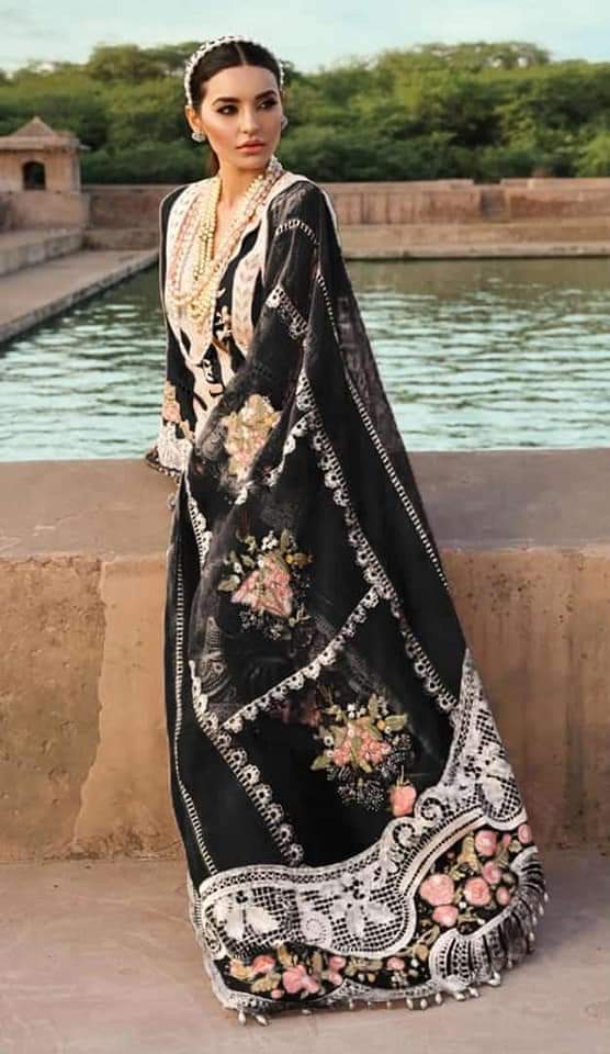 BLACK• | LUXURY LAWN 2025" HEAVY CHICKANKARI WORK WITH FULL EMBROIDERED | UNSTITCHED 3-PIECE SUIT