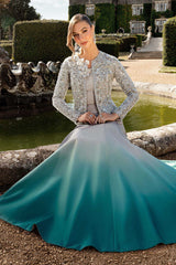 DELYRA BY MARIA•B | A COMBINATION OF CLASSIC ELEGANCE AND MODERN ARTISTRY. CRAFTED IN SOFT GREY AND SEA-GREEN HUES, HEAVY EMBROIDERED WORK SILK MAXI | UNSTITCHED 3-PIECE