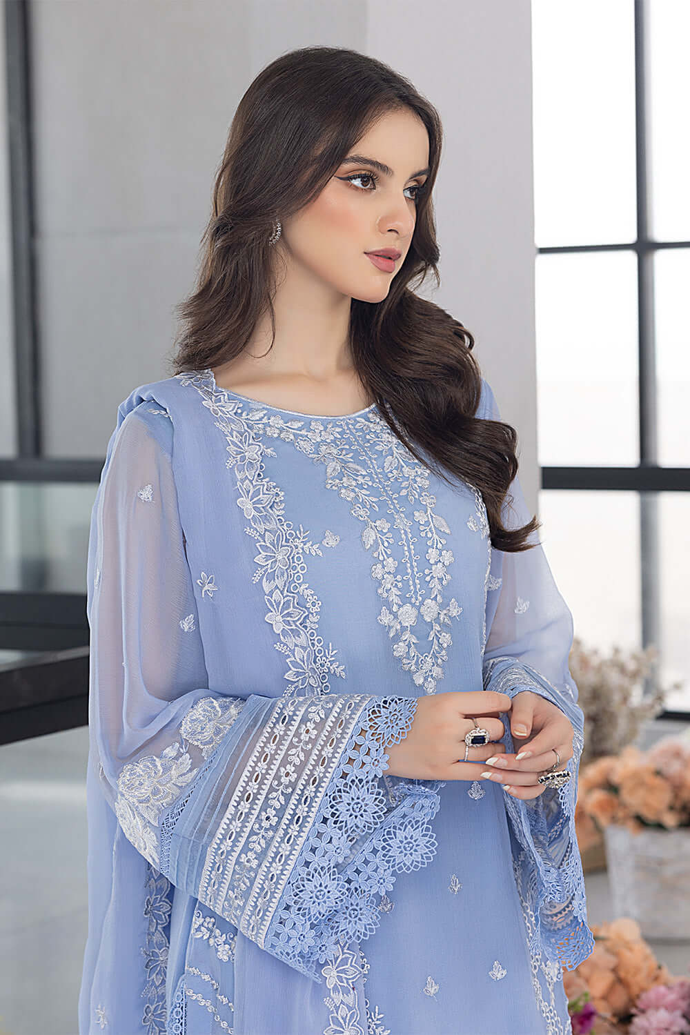 FAIRY GLOW BY AZURE | LUXURY FULLY HEAVY THREAD EMBROIDERED WORK WITH HEAVY CUT EMBROIDERED ORGANZA DRESS | UNSTITCHED 3-PIECE SUIT | I-00346 | ES48