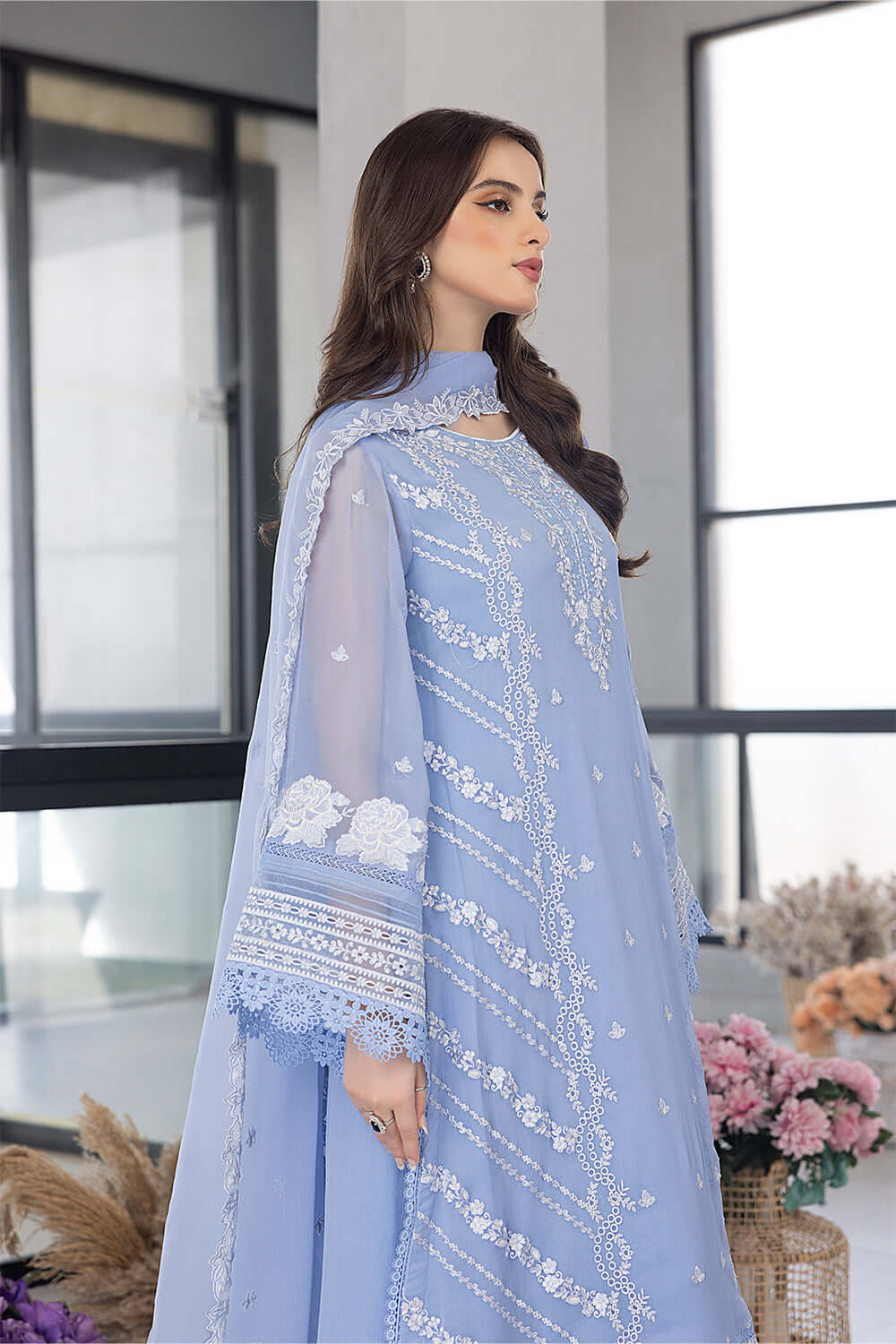 FAIRY GLOW BY AZURE | LUXURY FULLY HEAVY THREAD EMBROIDERED WORK WITH HEAVY CUT EMBROIDERED ORGANZA DRESS | UNSTITCHED 3-PIECE SUIT | I-00346 | ES48