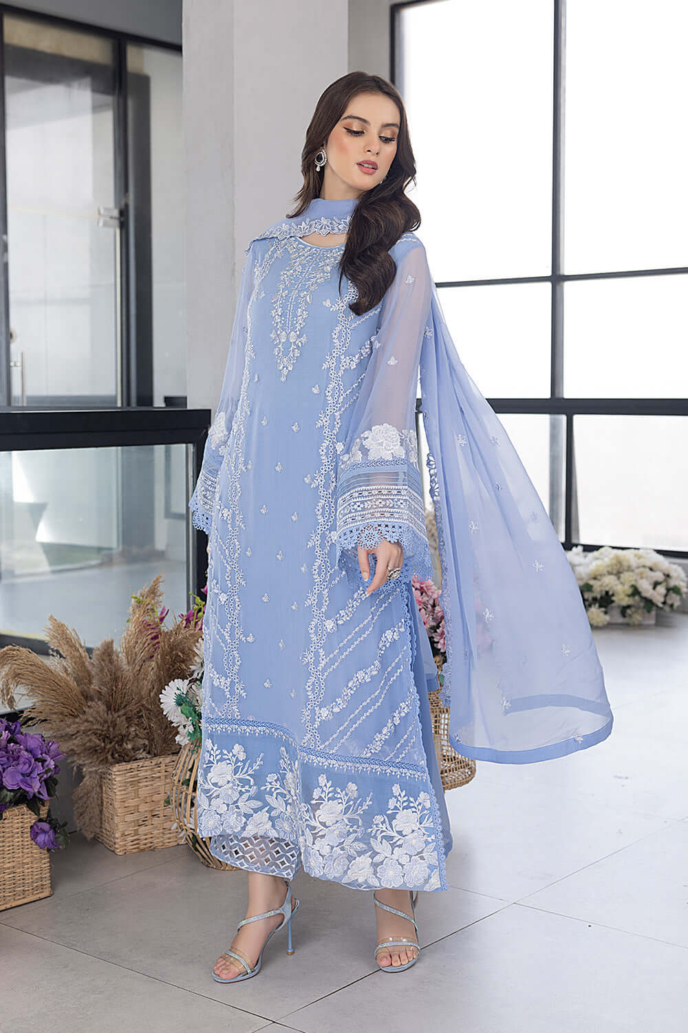 FAIRY GLOW BY AZURE | LUXURY FULLY HEAVY THREAD EMBROIDERED WORK WITH HEAVY CUT EMBROIDERED ORGANZA DRESS | UNSTITCHED 3-PIECE SUIT | I-00346 | ES48