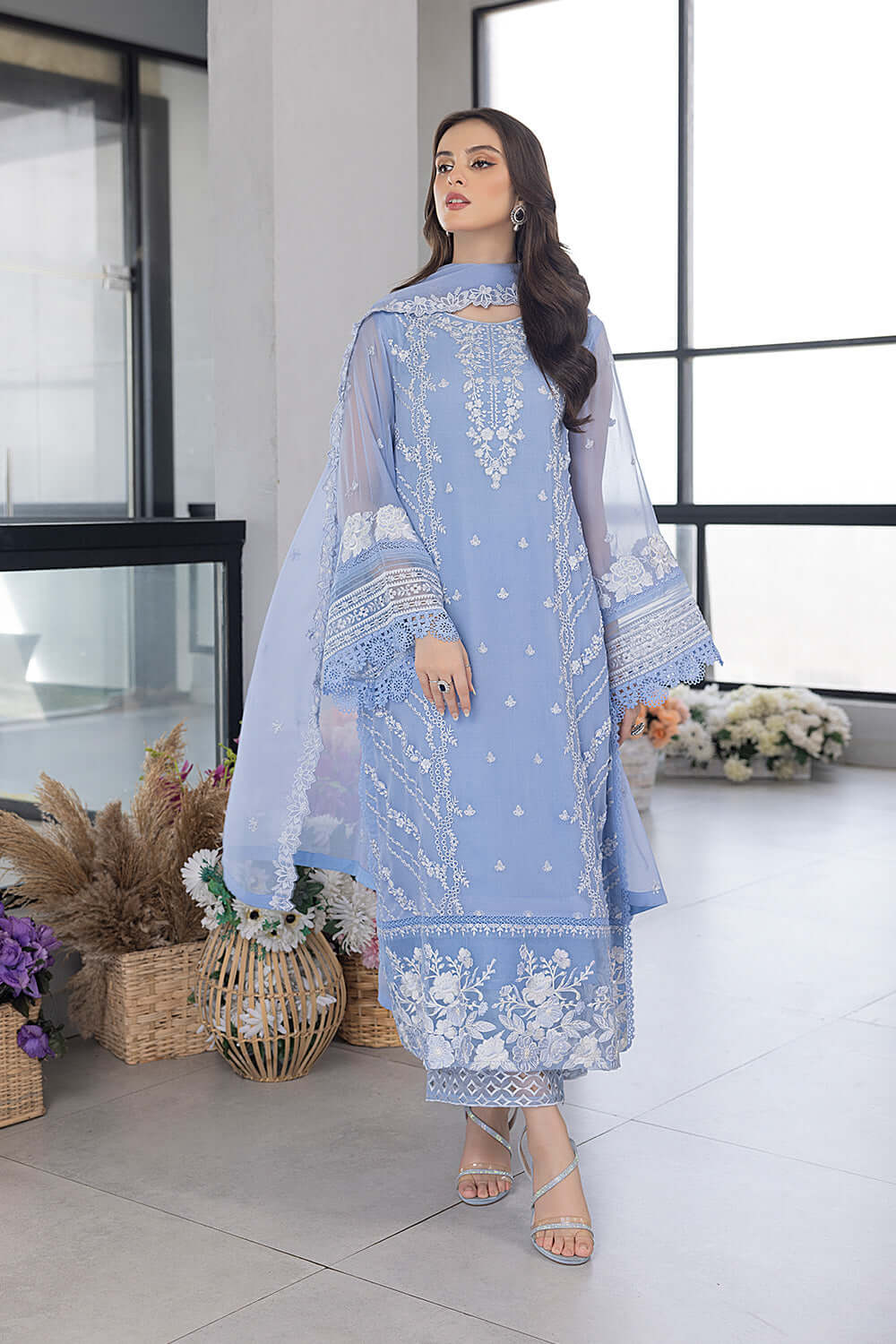 FAIRY GLOW BY AZURE | LUXURY FULLY HEAVY THREAD EMBROIDERED WORK WITH HEAVY CUT EMBROIDERED ORGANZA DRESS | UNSTITCHED 3-PIECE SUIT | I-00346 | ES48