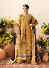 NAYAARA BY GULAAL | ELEGANTLY FULLY HEAVY HAND EMBELLISHMENT EMBROIDERED ORGANZA DRESS WITH ATTACHED STONE WORK, MOTI WORK & HANGING CRYSTAL TASSELS WORK| UNSTITCHED 3-PIECE SUIT | GL-WU-08