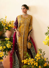 NAYAARA BY GULAAL | ELEGANTLY FULLY HEAVY HAND EMBELLISHMENT EMBROIDERED ORGANZA DRESS WITH ATTACHED STONE WORK, MOTI WORK & HANGING CRYSTAL TASSELS WORK| UNSTITCHED 3-PIECE SUIT | GL-WU-08