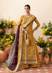 NAYAARA BY GULAAL | ELEGANTLY FULLY HEAVY HAND EMBELLISHMENT EMBROIDERED ORGANZA DRESS WITH ATTACHED STONE WORK, MOTI WORK & HANGING CRYSTAL TASSELS WORK| UNSTITCHED 3-PIECE SUIT | GL-WU-08