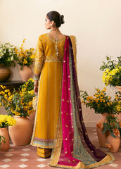 NAYAARA BY GULAAL | ELEGANTLY FULLY HEAVY HAND EMBELLISHMENT EMBROIDERED ORGANZA DRESS WITH ATTACHED STONE WORK, MOTI WORK & HANGING CRYSTAL TASSELS WORK| UNSTITCHED 3-PIECE SUIT | GL-WU-08