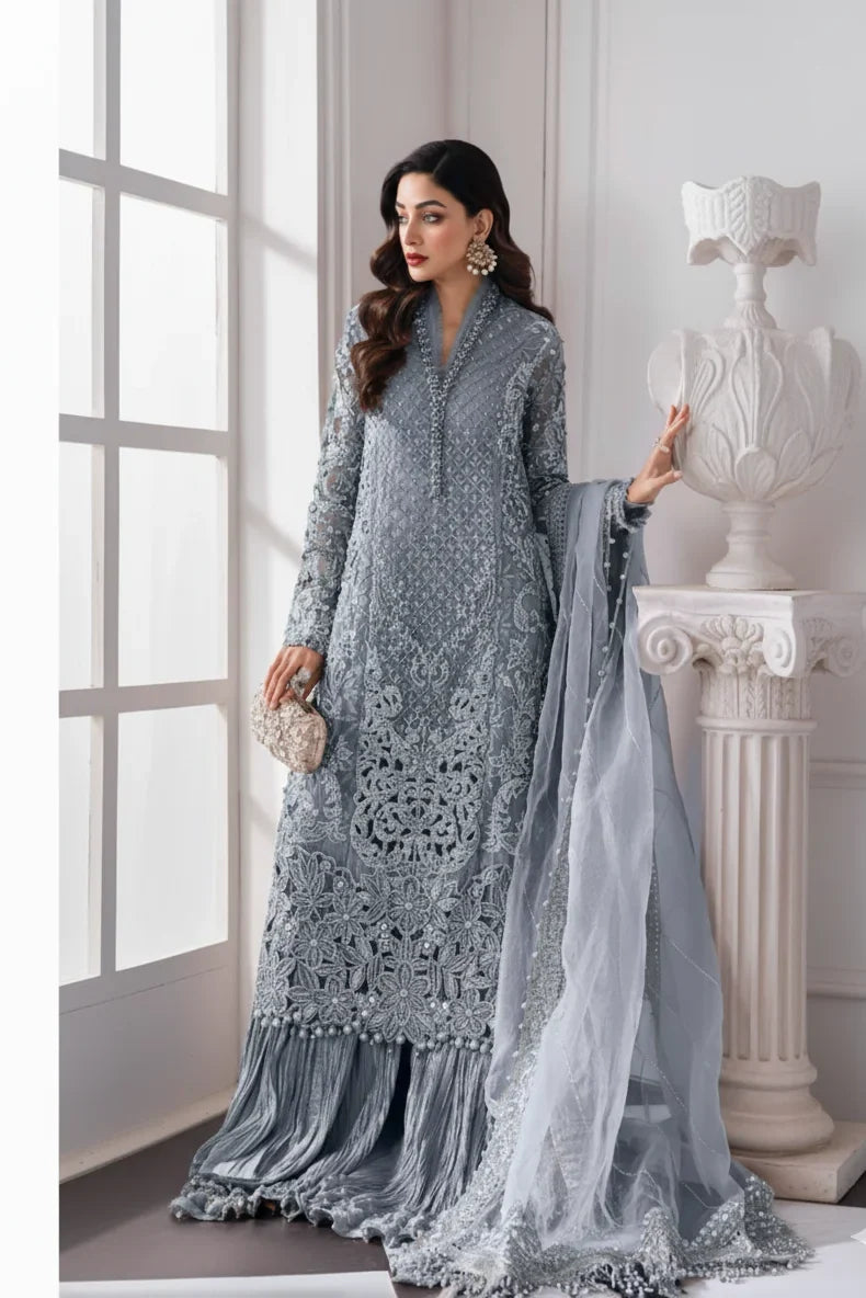 MARIA•B | DRAPE YOURSELF IN PURE ELEGANCE WITH THIS LUXURY FULLY HEAVY HAND  EMBELLISHMENT EMBROIDERED CHIFFON SHIRT | UNSTITCHED 3-PIECE SUIT