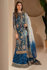 JAZMIN | AN EMBROIDERY WHOSE DEFINITION IS SELF-EXPLANATORY | ELEGANTLY FULLY HEAVY THREAD EMBROIDERED SEQUENCE WORK WITH ATTACHED HEAVY EMBROIDERED FLOWER BANCHES CHIFFON SHIRT | UNSTITCHED 3-PIECE SUIT