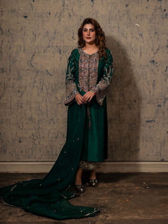 KUBRA BY HIJAB OMER | LUXURY RAW SILK COLLECTION | HANDMADE WORK WITH EMBROIDERED |  UNSTITCHED 3-PIECE SUIT