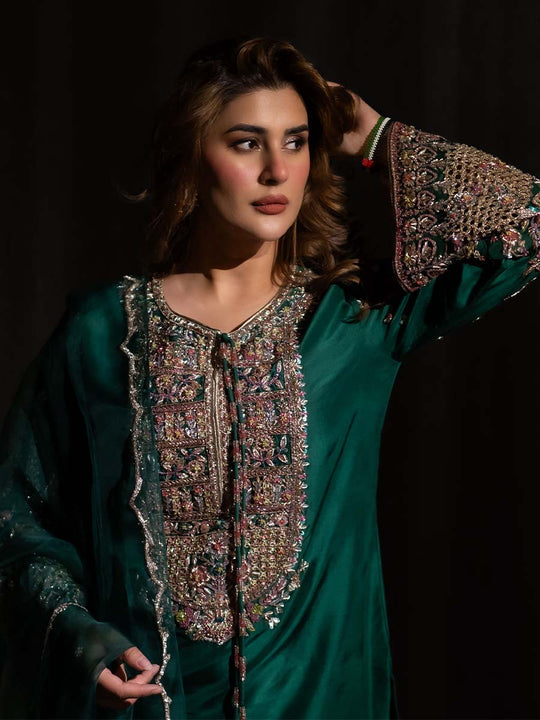 KUBRA BY HIJAB OMER | LUXURY RAW SILK COLLECTION | HANDMADE WORK WITH EMBROIDERED |  UNSTITCHED 3-PIECE SUIT