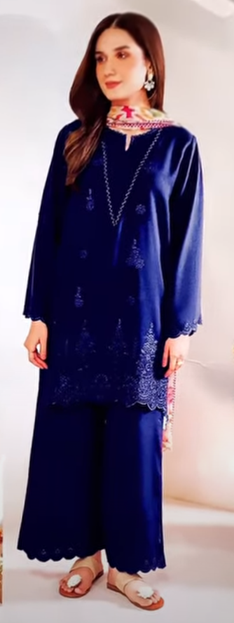 "ROYAL BLUE" - LUXURY LAWN 25" HEAVY CHIKANKARI WORK WITH EMBROIDERED - UNSTITCHED 3-PIECE SUIT