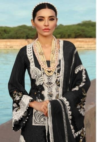 BLACK• | LUXURY LAWN 2025" HEAVY CHICKANKARI WORK WITH FULL EMBROIDERED | UNSTITCHED 3-PIECE SUIT