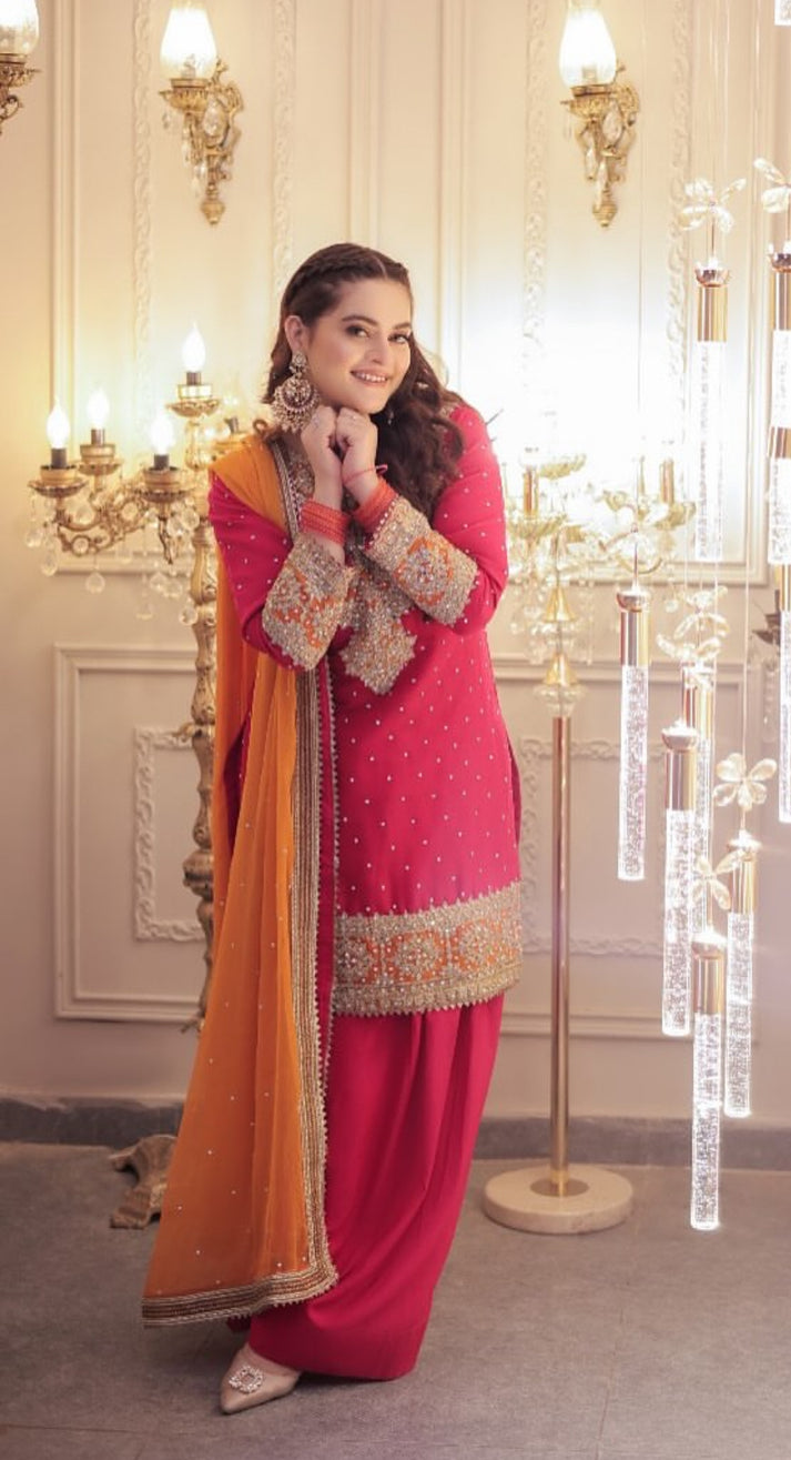 MINAL KHAN BY HASEEN'S | LUXURY CHIFFON | FULLY HEAVY THREAD EMBROIDERED SEQUENCE WORK WITH FULLY HEAVY ATTACHED STONE WORK | UNSTITCHED 3-PIECE SUIT
