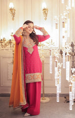 MINAL KHAN BY HASEEN'S | LUXURY CHIFFON | FULLY HEAVY THREAD EMBROIDERED SEQUENCE WORK WITH FULLY HEAVY ATTACHED STONE WORK | UNSTITCHED 3-PIECE SUIT