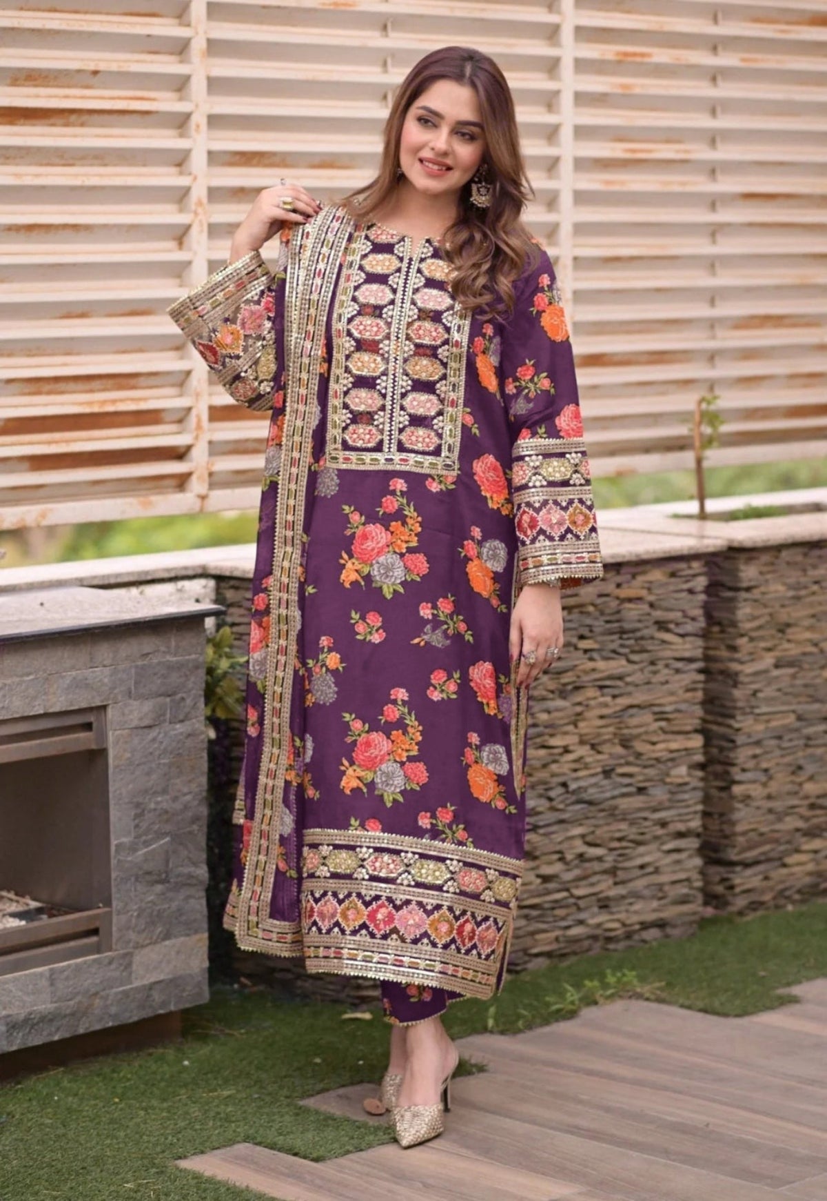 ANEELAS | LUXURY MULTI DIGITAL PRINTED SILK DRESS WITH FULL HEAVY MULTI THREAD EMBROIDERED SEQUENCE WORK | UNSTITCHED 3-PIECE SUIT