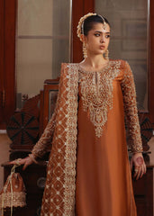 ZULEKHA BY KANWAL MALIK | THE LONG SHIRT, TAILORED IN LUXURIOUS RAW SILK, FEATURES DELICATE EMBROIDERY ON THE NECKLINE AND SLEEVES | UNSTITCHED 3-PIECE SUIT | MUSTARD