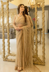 SABYASACHI | WHICH IS PERFECT FOR THE WEDDING CEREMONY | ELEGANTLY HAND EMBELLISHMENTE EMBROIDERED SEQUENCE WORK & MOTI WORK WITH HANGING TASSELS WORK NET SAREE | UNSTITCHED 3-PIECE